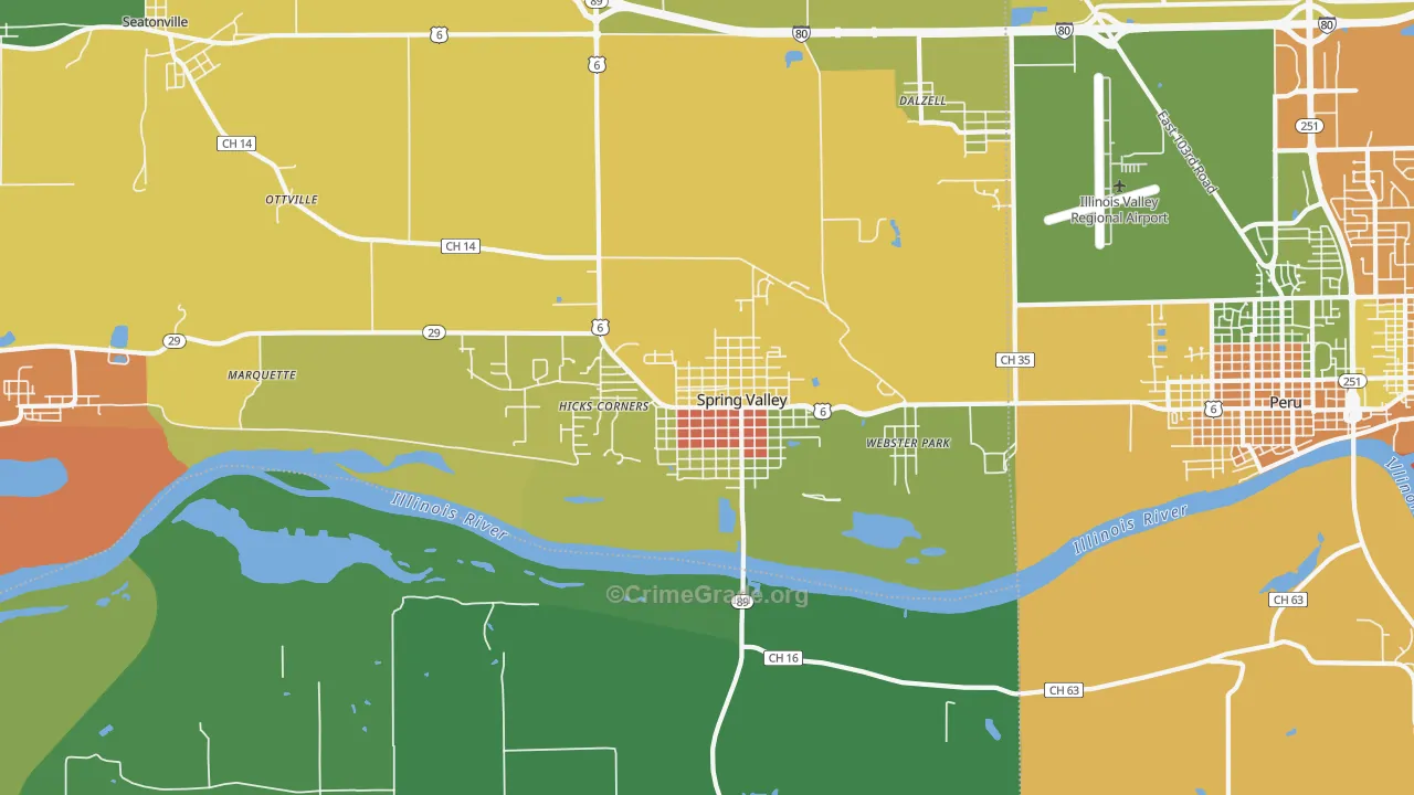 Spring Valley, IL Map of Burglary Rates