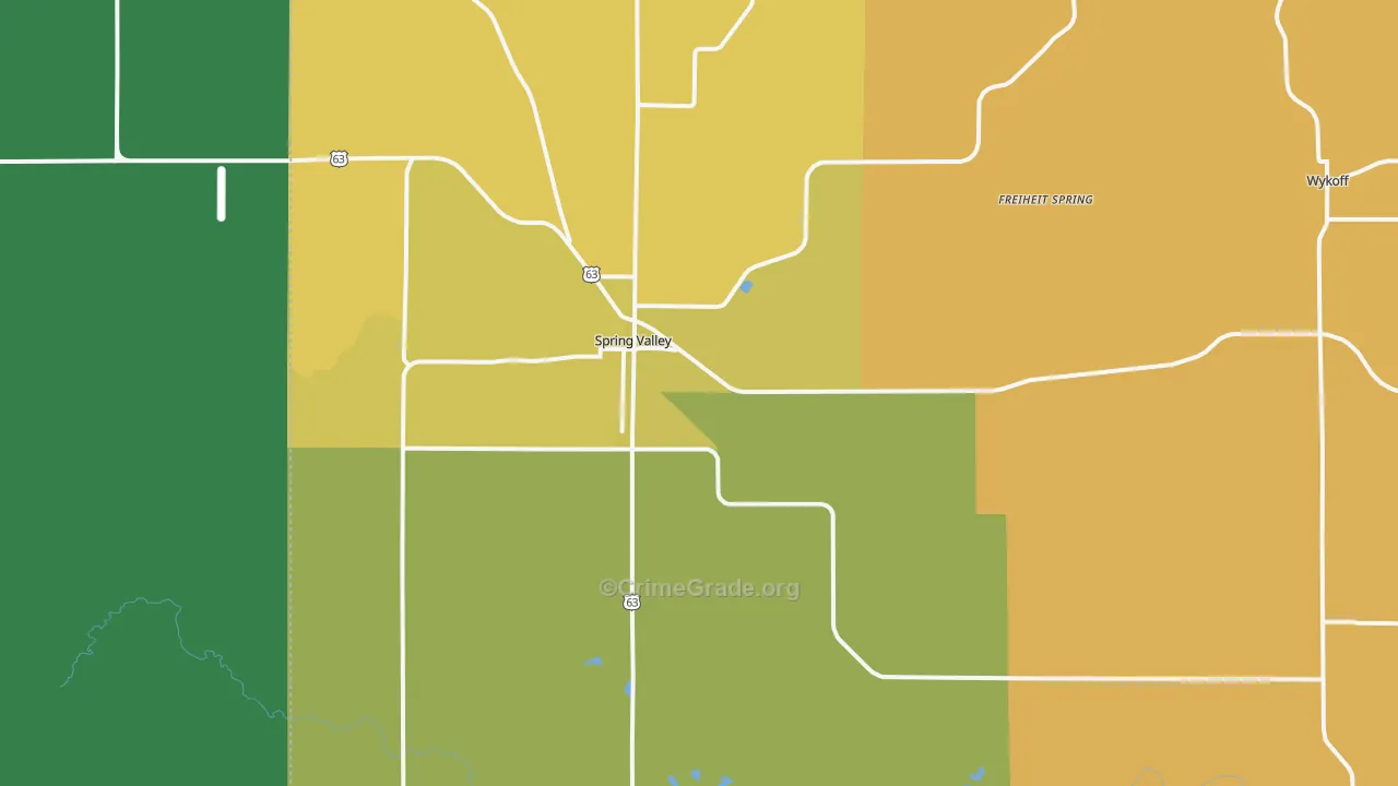 Spring Valley, MN Map of Burglary Rates