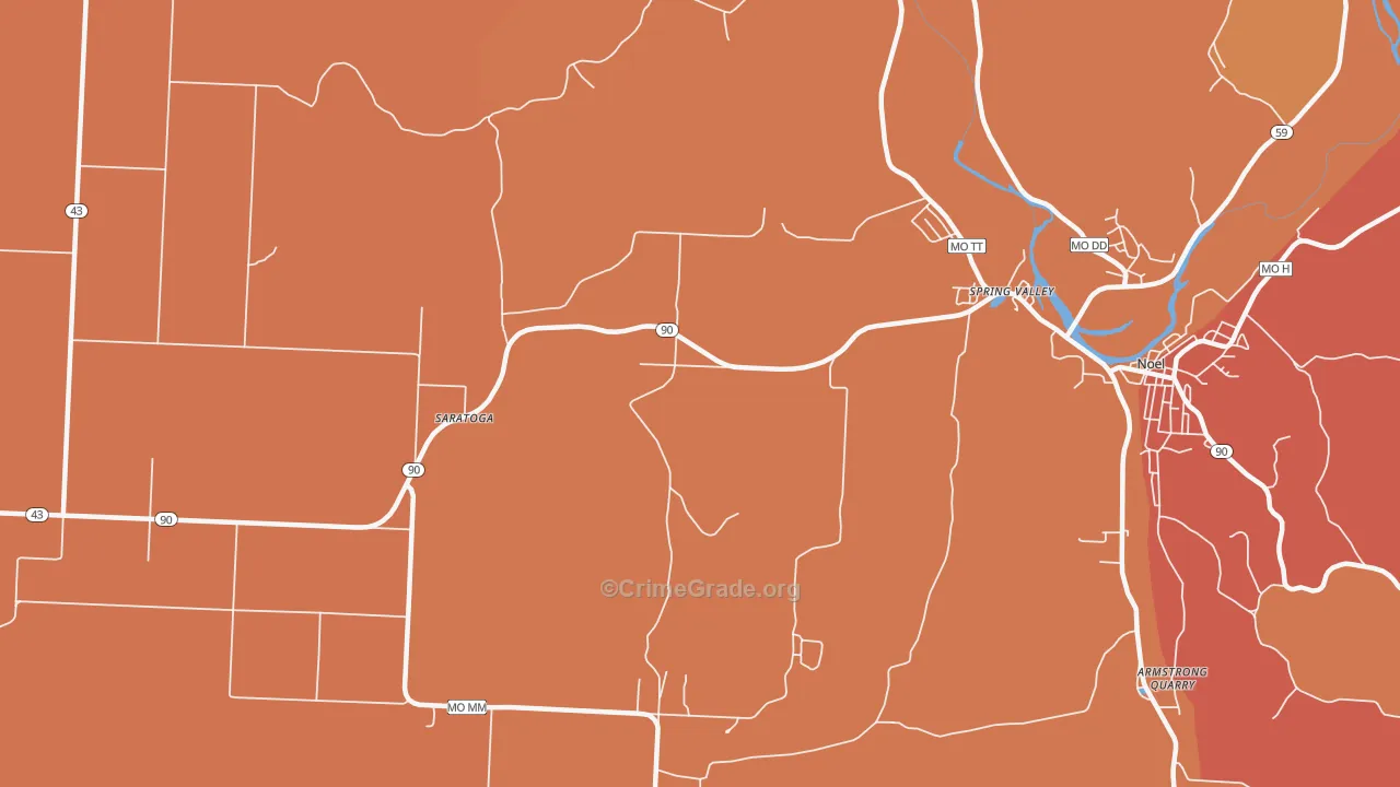 Spring Valley, MO Map of Burglary Rates