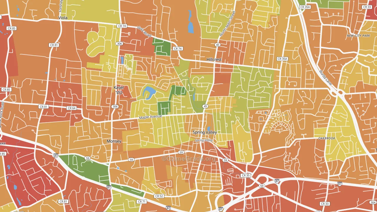 Spring Valley, NY Map of Burglary Rates