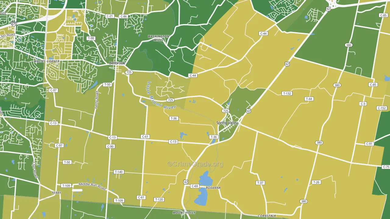 Spring Valley, OH Map of Burglary Rates