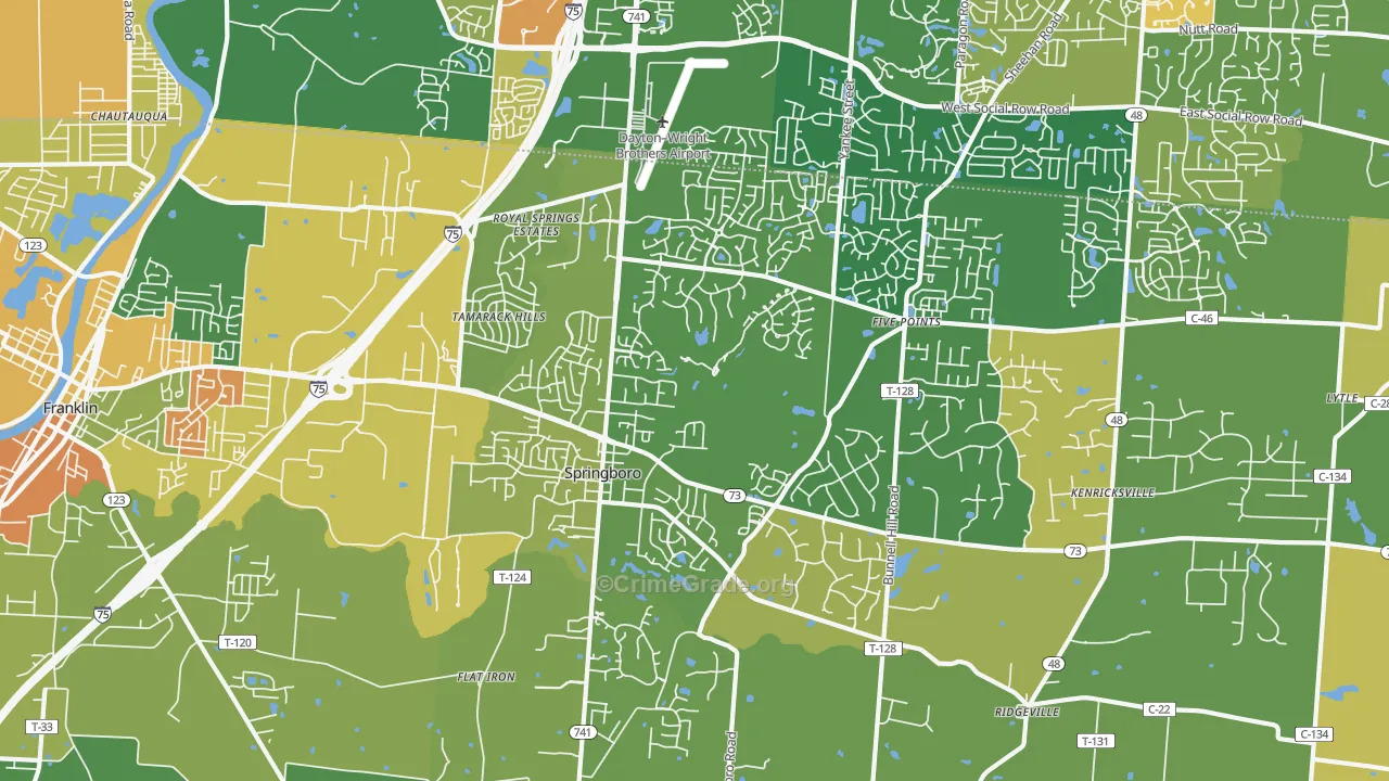Springboro, OH Map of Burglary Rates