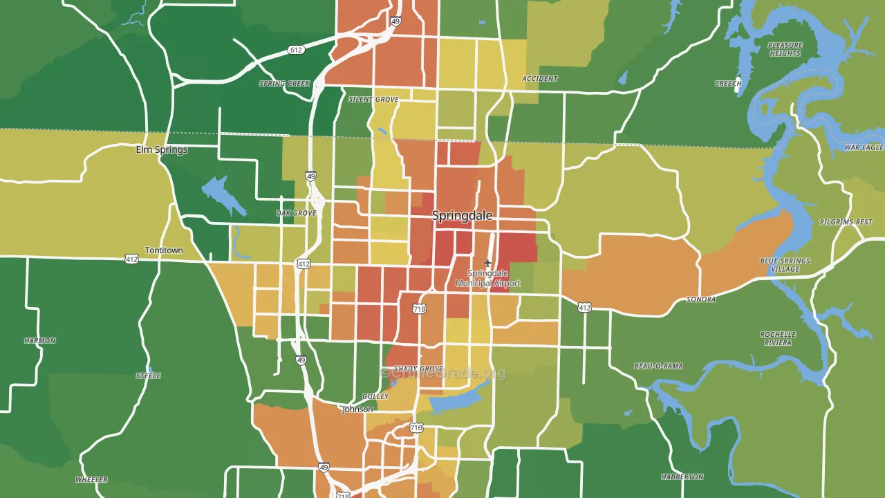 Springdale, AR Map of Burglary Rates