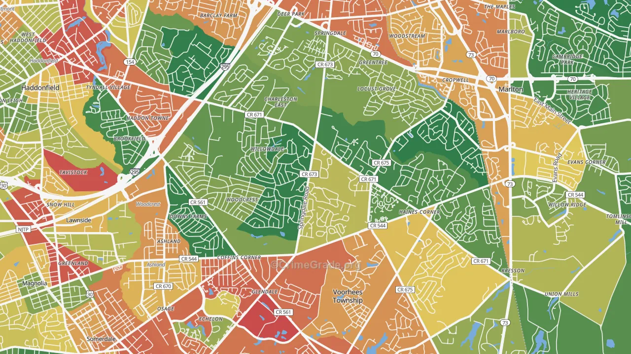 Springdale, NJ Map of Burglary Rates