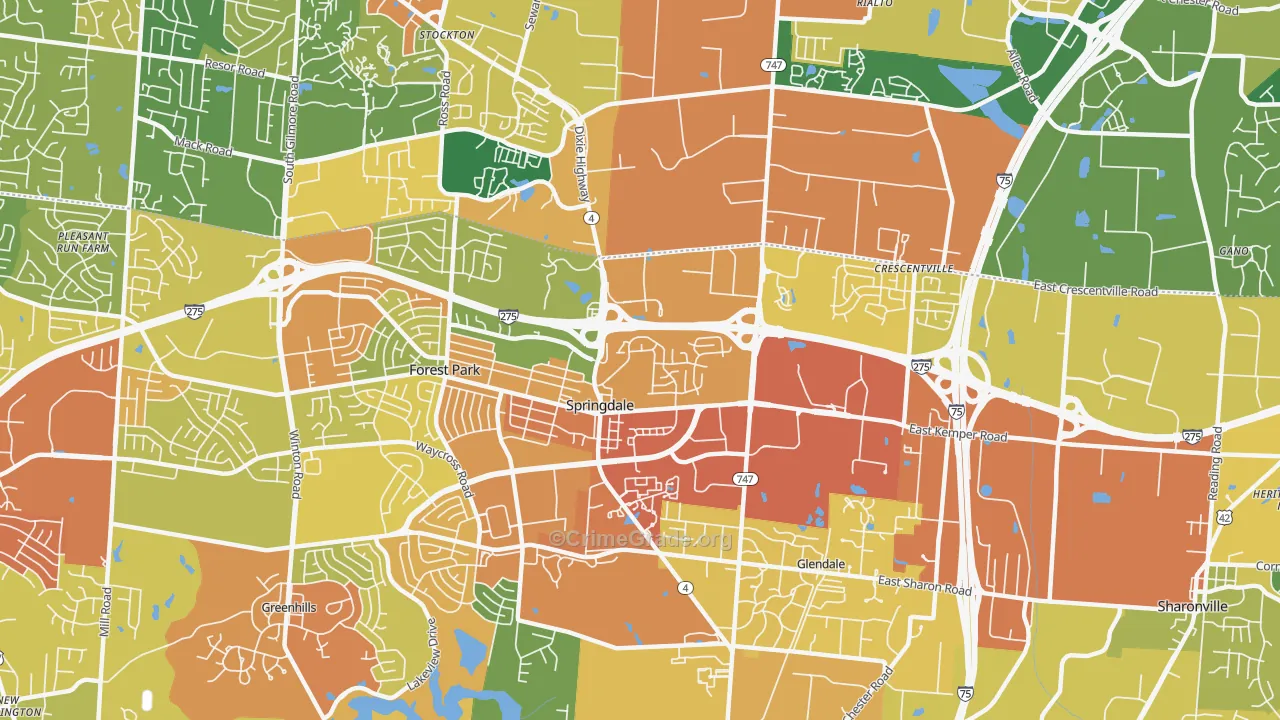 Springdale, OH Map of Burglary Rates