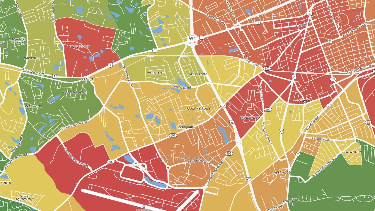 Springdale, SC Map of Burglary Rates