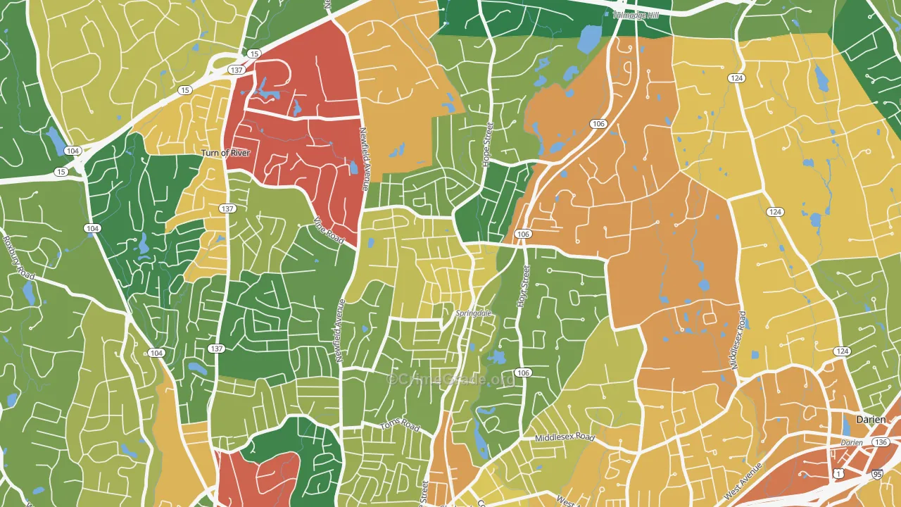 Springdale, Stamford, CT Map of Burglary Rates