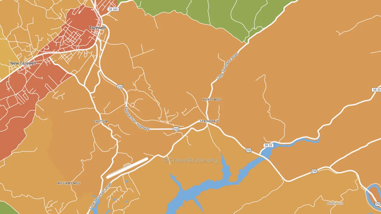 Springdale, TN Map of Burglary Rates