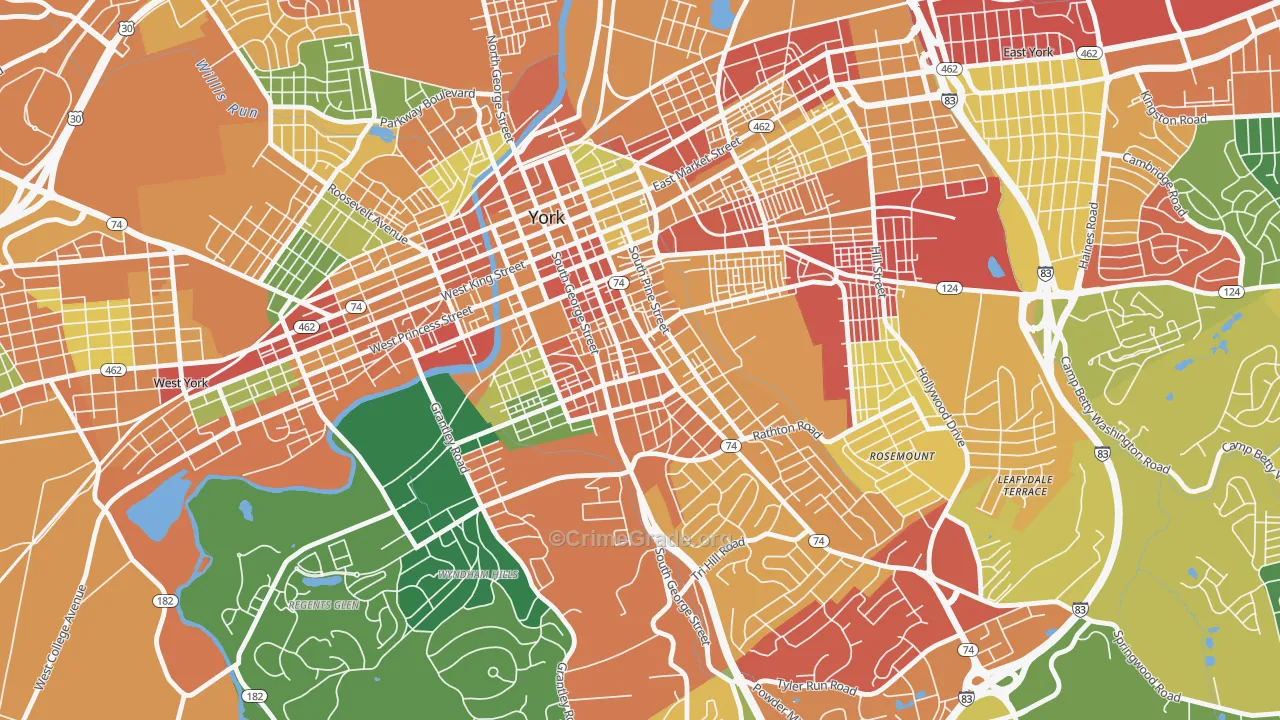 Springdale, York, PA Map of Burglary Rates
