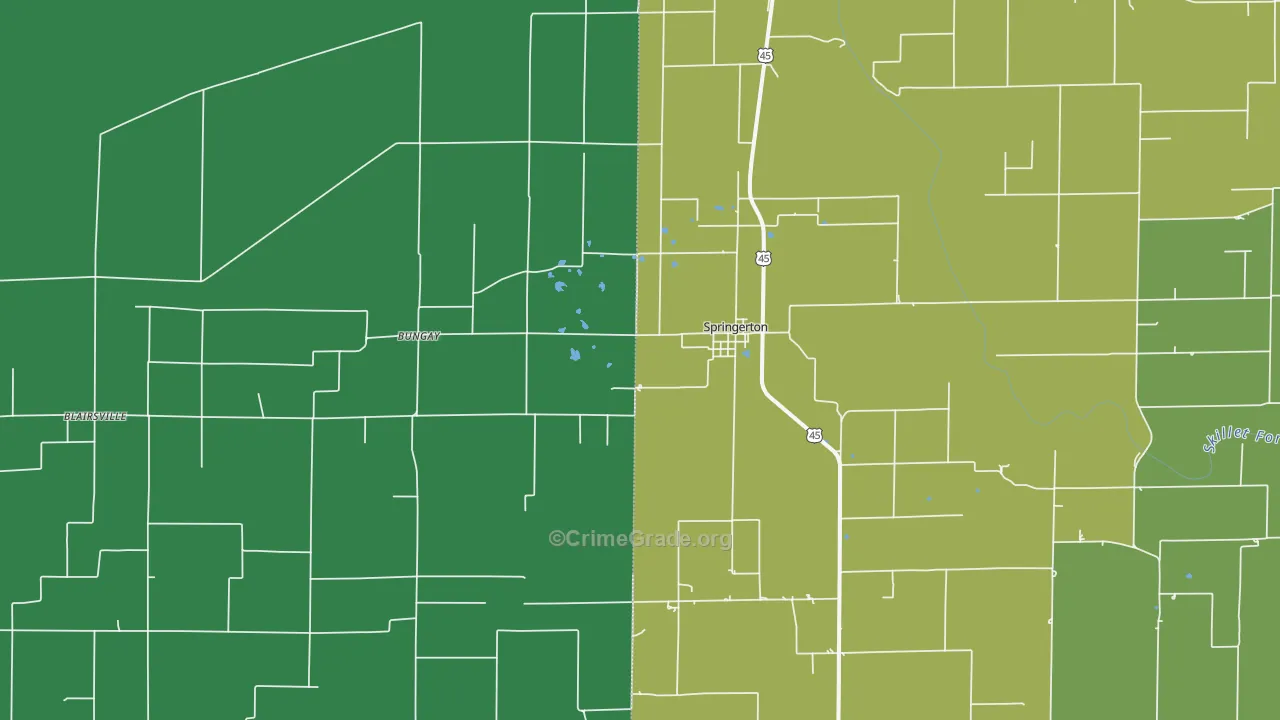 Springerton, IL Map of Burglary Rates