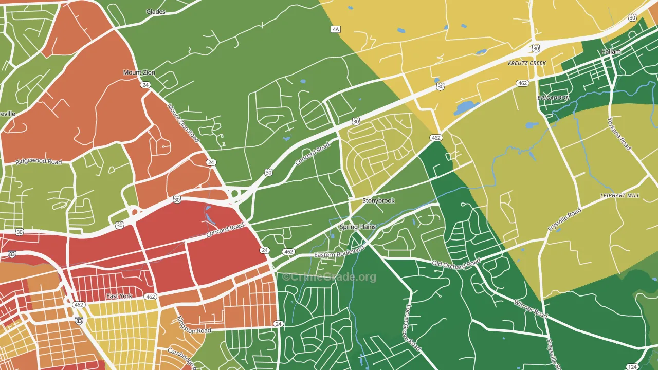 Springetts Manor-Yorklyn, York, PA Map of Burglary Rates