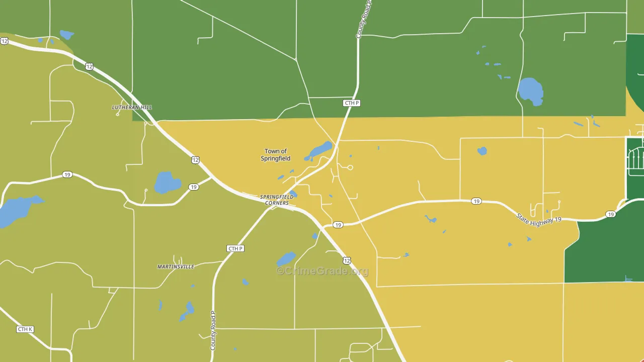 Springfield Corners, WI Map of Burglary Rates