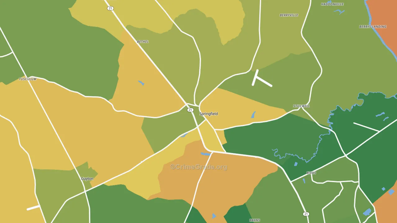 Springfield, GA Map of Burglary Rates