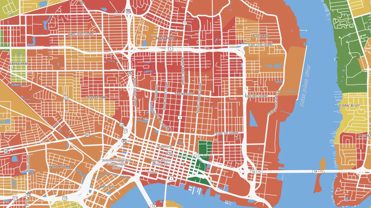 Springfield, Jacksonville, FL Map of Burglary Rates