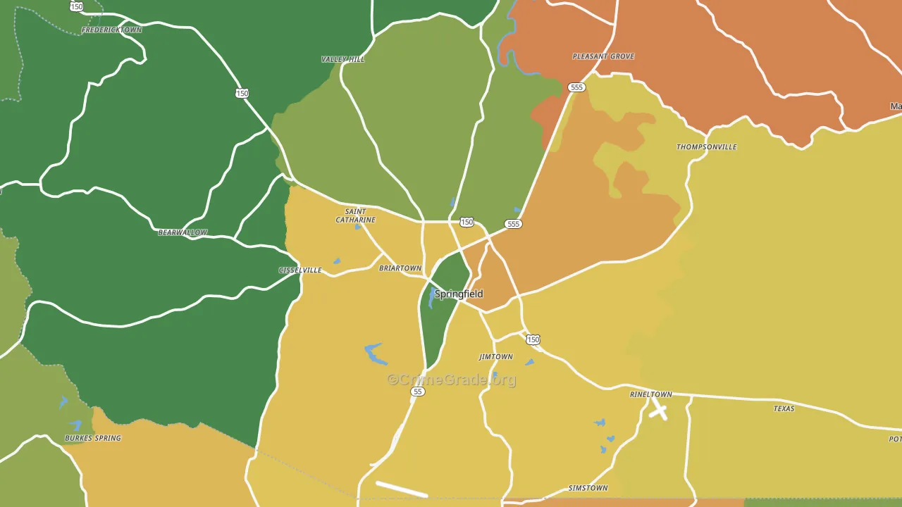 Springfield, KY Map of Burglary Rates