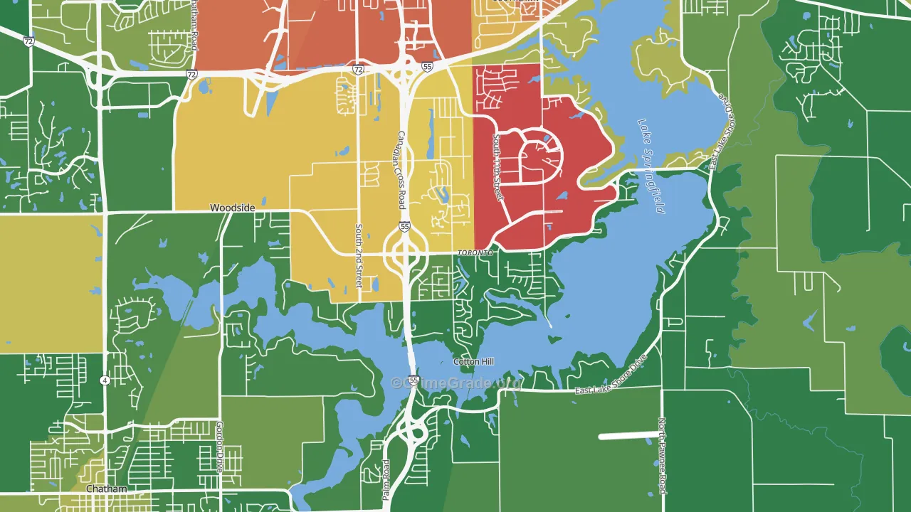 Springfield Lake Shore Improvement, Springfield, IL Map of Burglary Rates