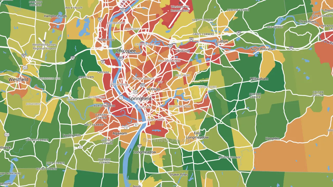 Springfield, MA Map of Burglary Rates
