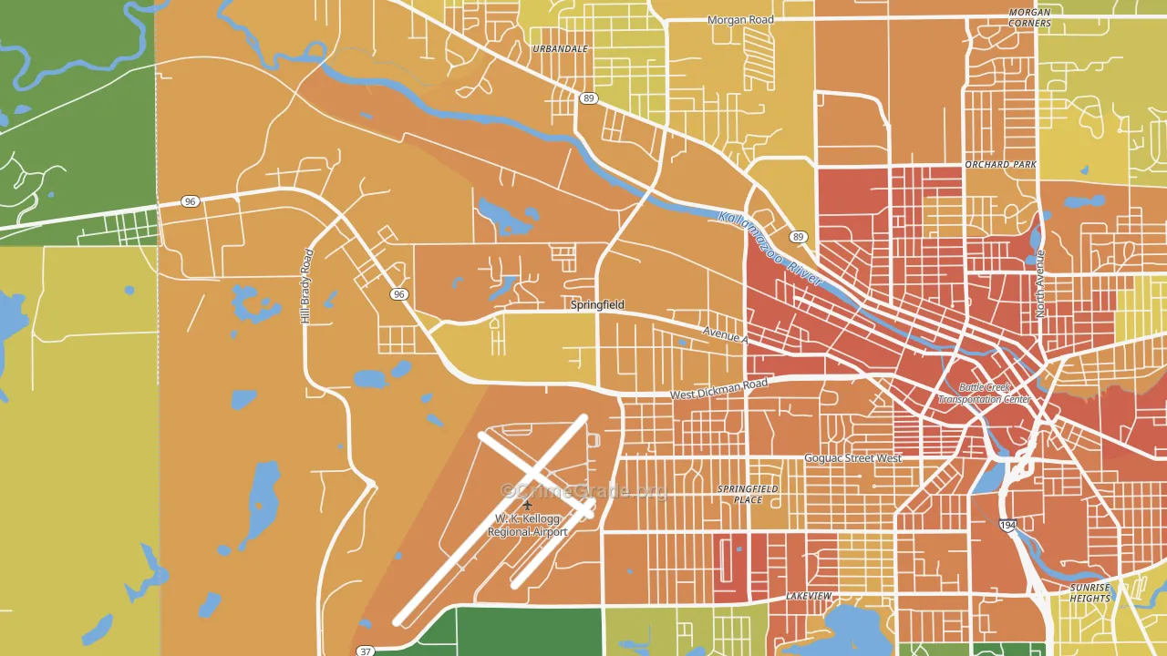 Springfield, MI Map of Burglary Rates