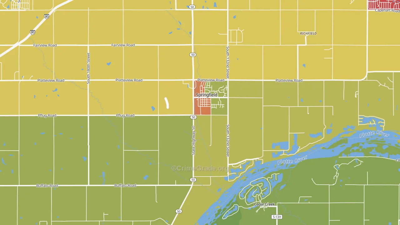 Springfield, NE Map of Burglary Rates