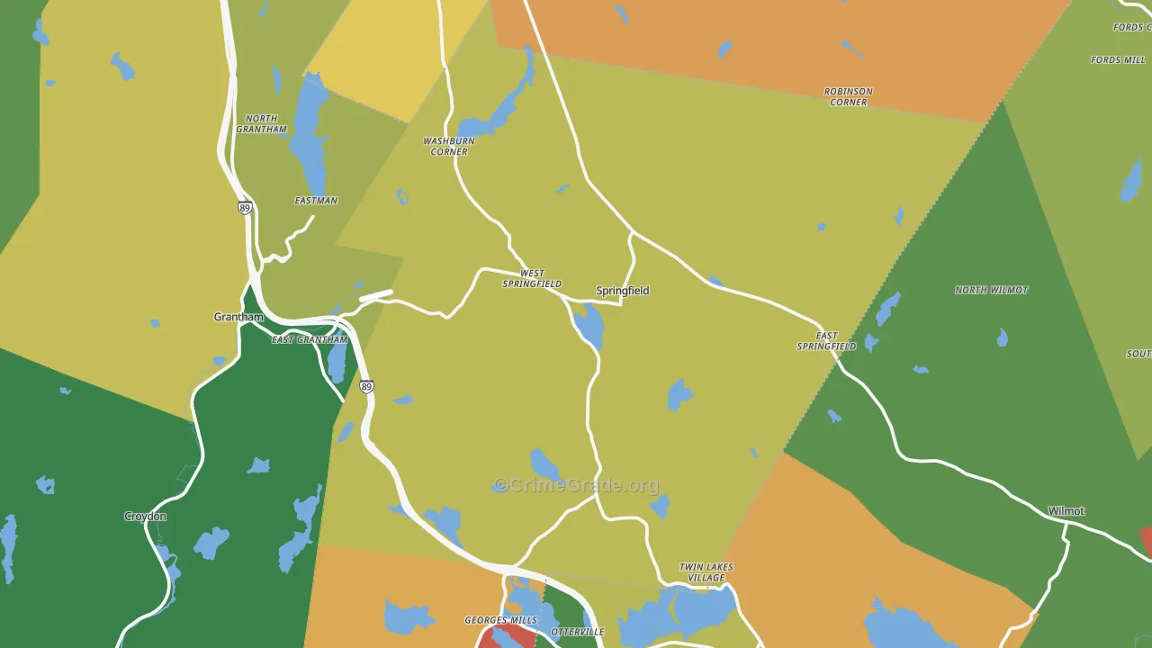 Springfield, NH Map of Burglary Rates