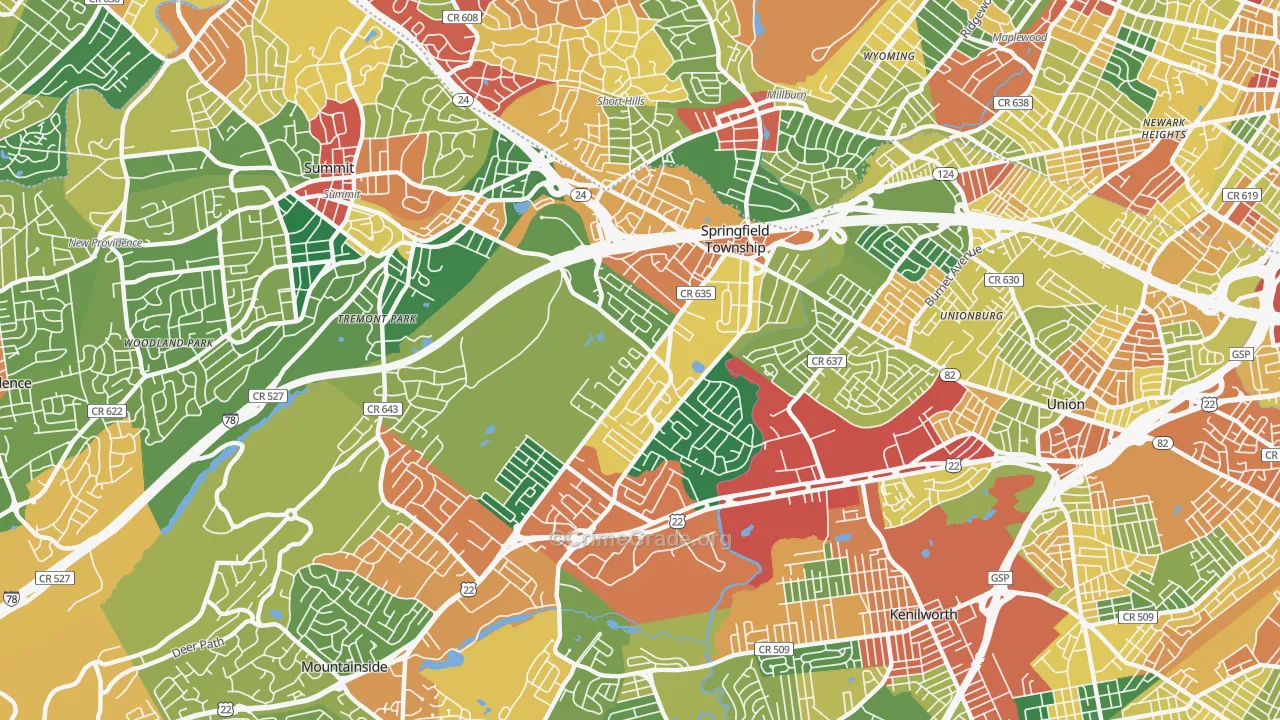 Springfield, NJ Map of Burglary Rates