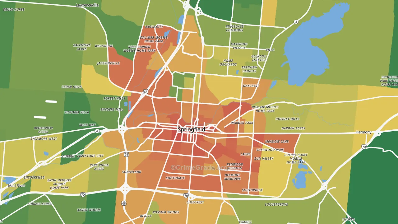 Springfield, OH Map of Burglary Rates