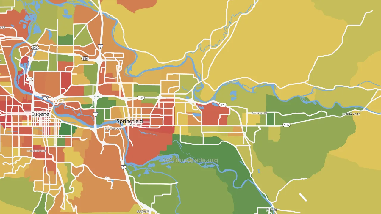 Springfield, OR Map of Burglary Rates