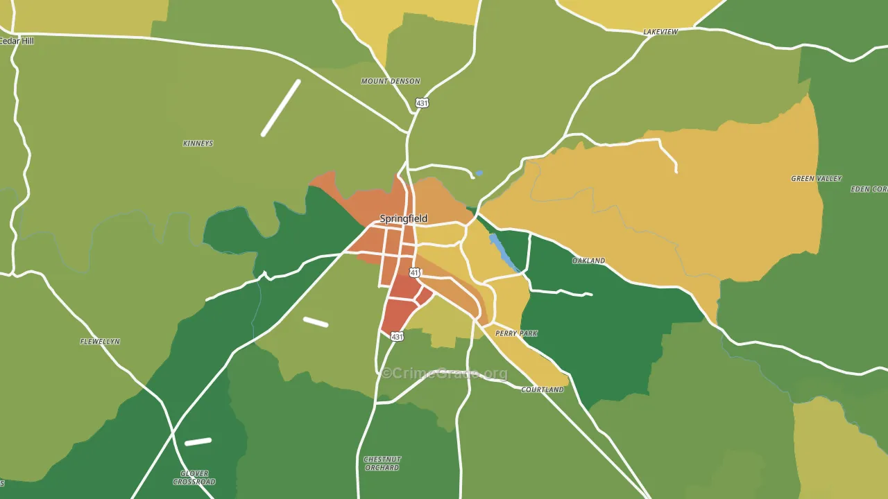 Springfield, TN Map of Burglary Rates