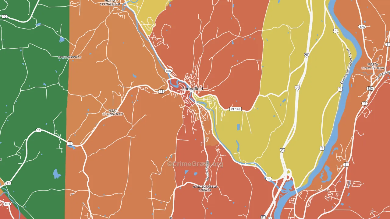 Springfield, VT Map of Burglary Rates