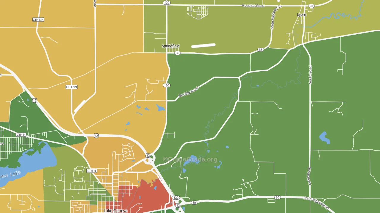 Springfield, WI Map of Burglary Rates