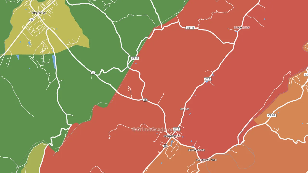 Springfield, WV Map of Burglary Rates