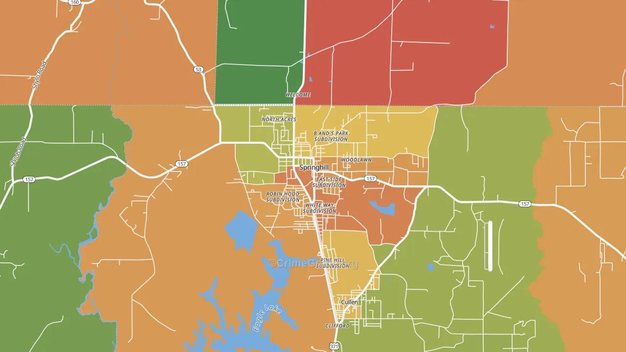 Springhill, LA Map of Burglary Rates