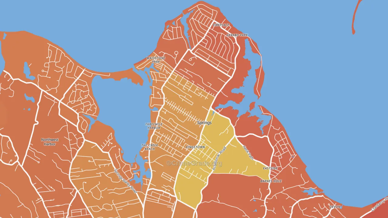 Springs, NY Map of Burglary Rates