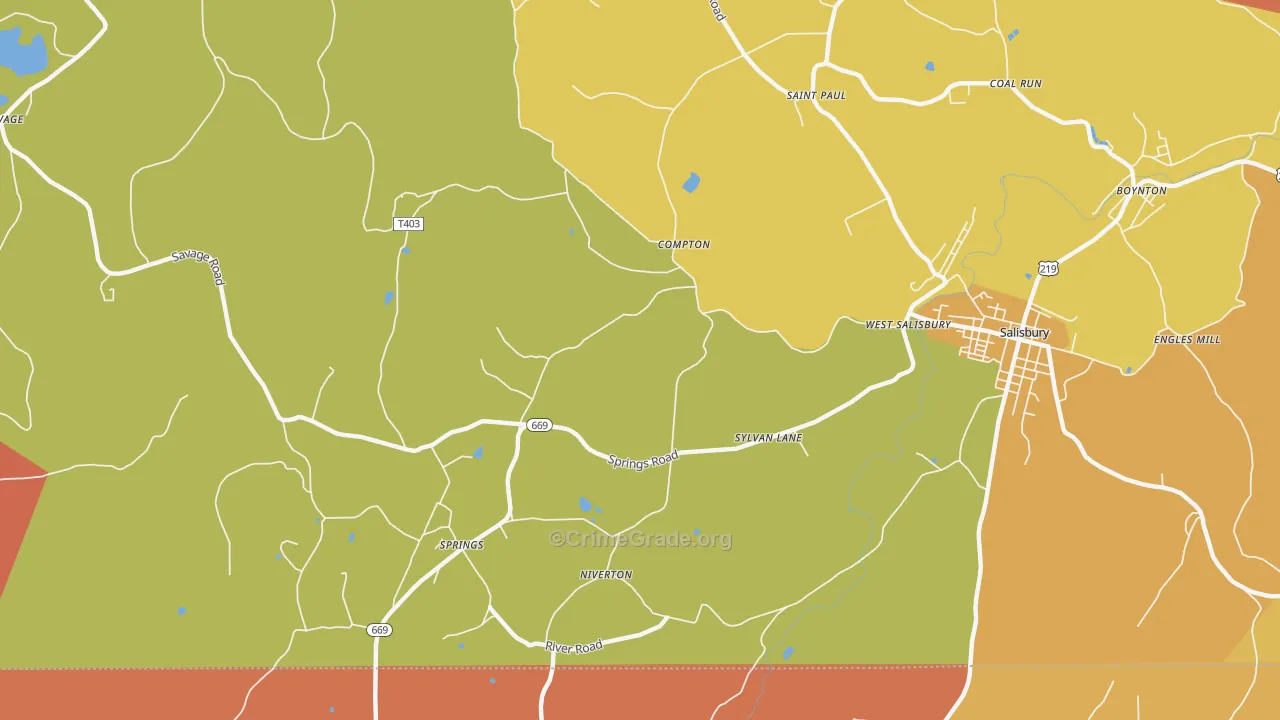 Springs, PA Map of Burglary Rates