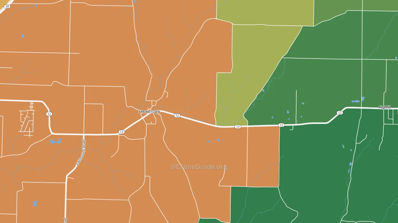 Springtown, AR Map of Burglary Rates