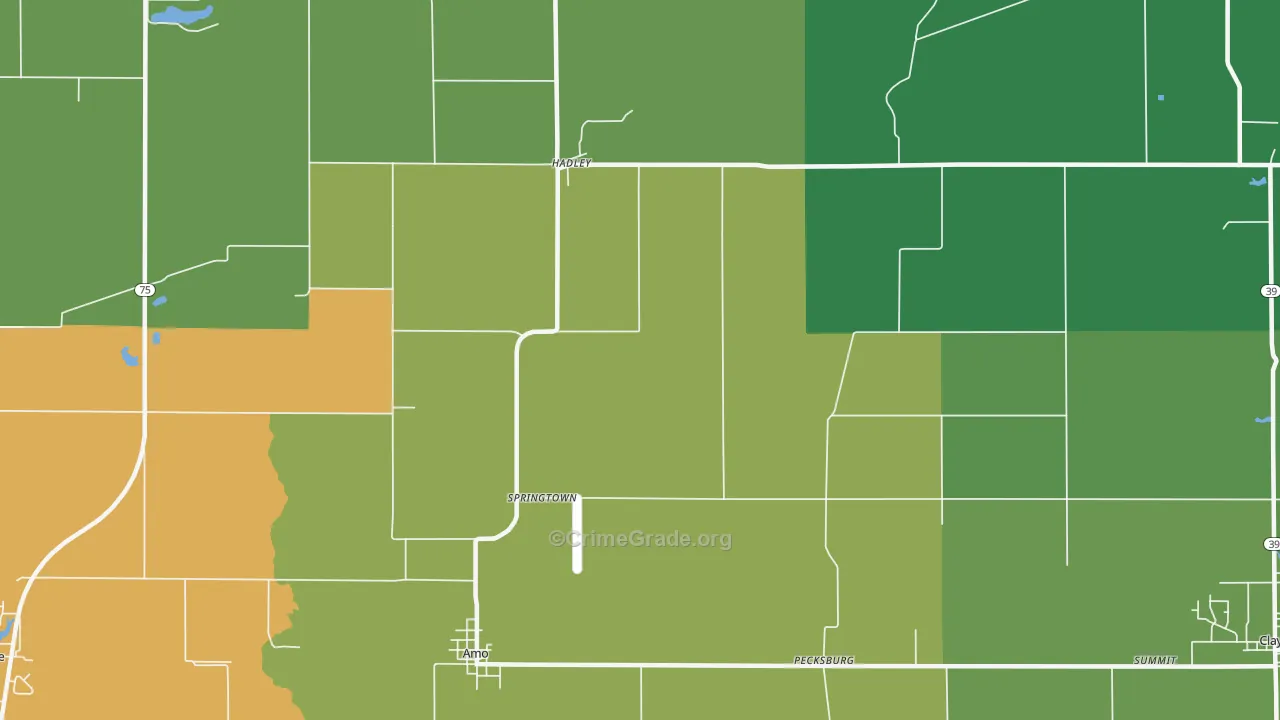 Springtown, IN Map of Burglary Rates