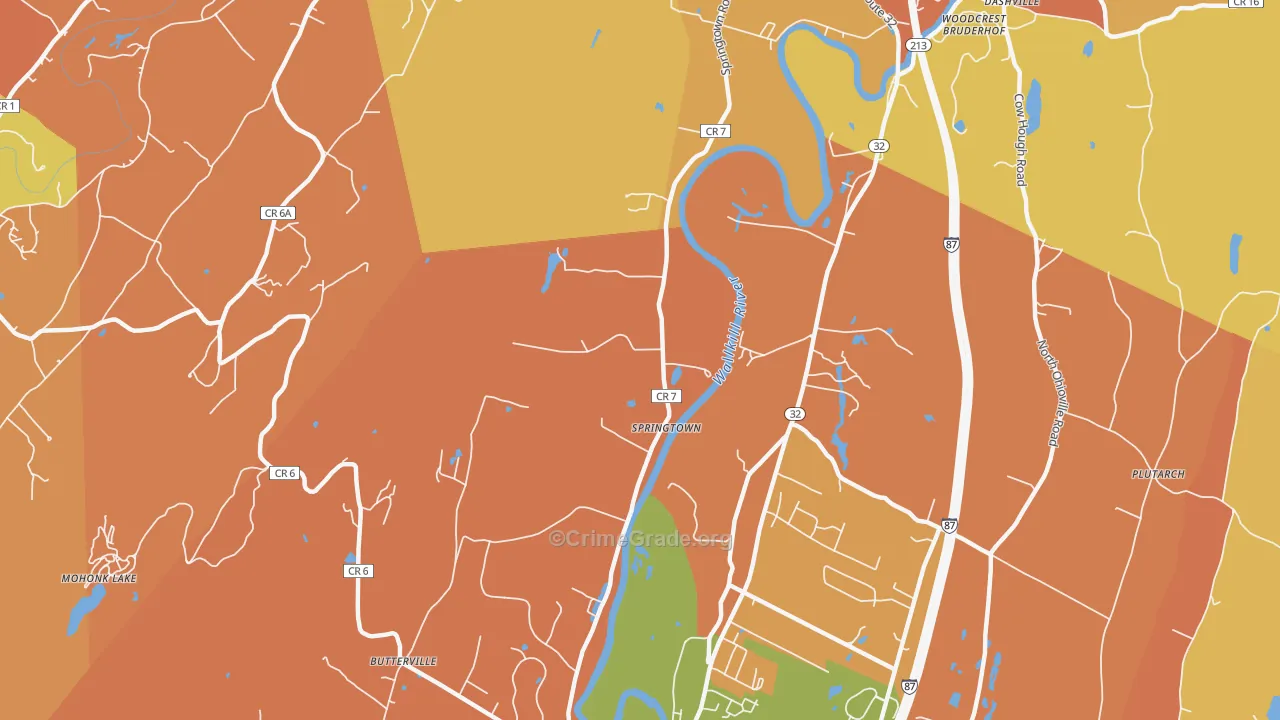 Springtown, NY Map of Burglary Rates