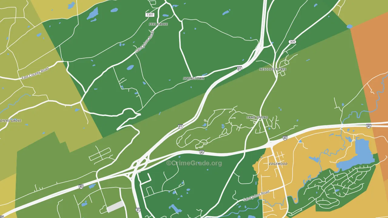 Springtown, PA Map of Burglary Rates