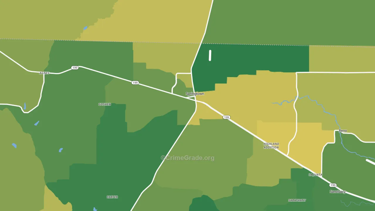 Springtown, TX Map of Burglary Rates