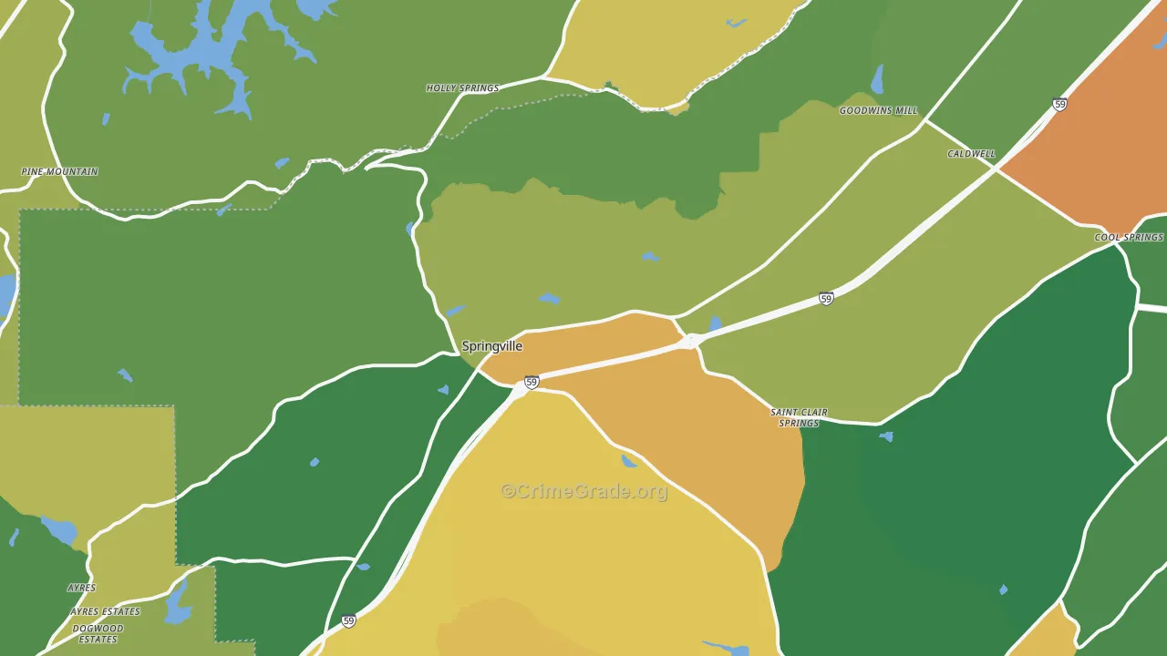 Springville, AL Map of Burglary Rates
