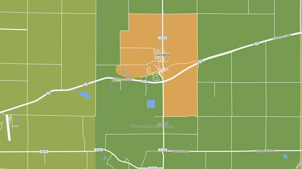 Springville, IA Map of Burglary Rates