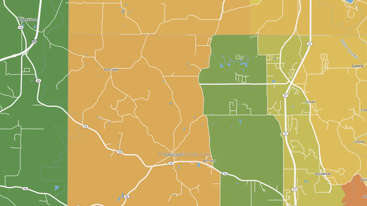 Springville, IN Map of Burglary Rates
