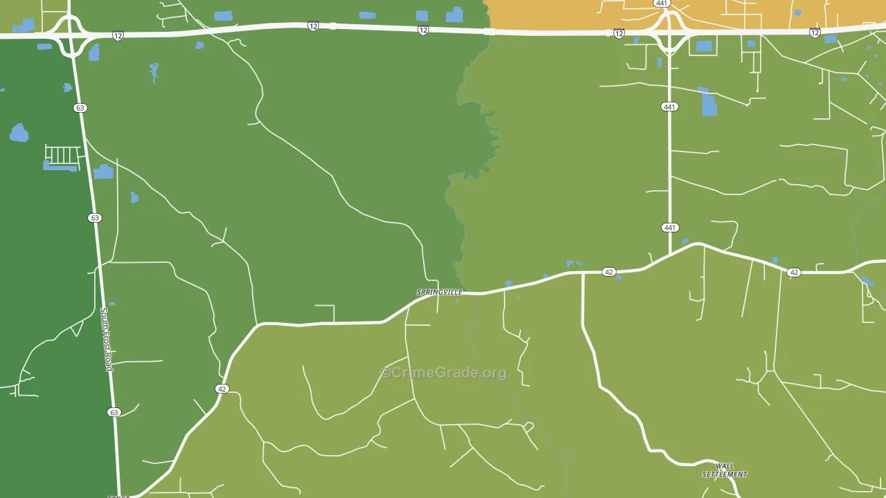 Springville, LA Map of Burglary Rates