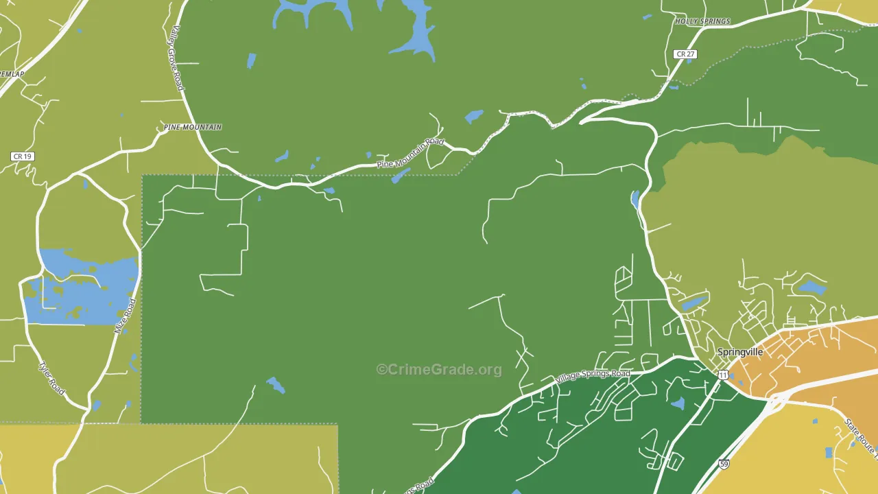 Springville Lake Estates, AL Map of Burglary Rates