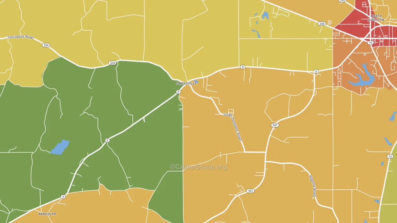 Springville, MS Map of Burglary Rates
