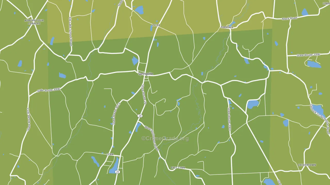 Springville, PA Map of Burglary Rates