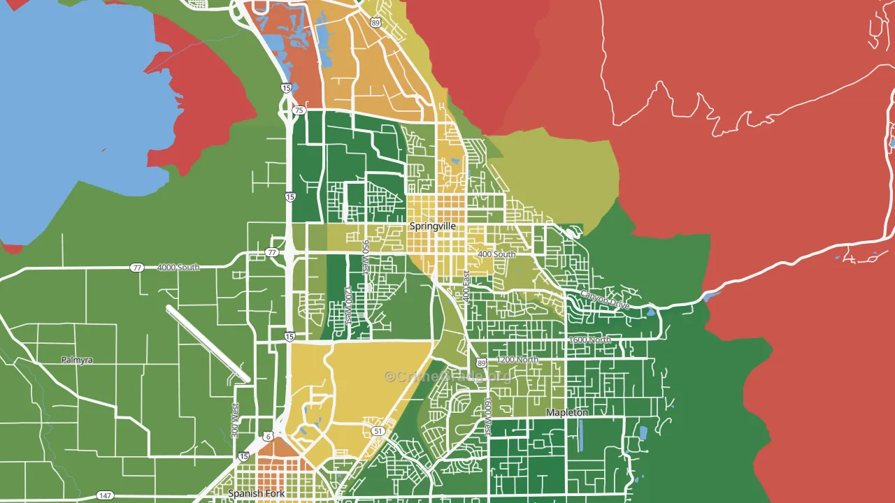 Springville, UT Map of Burglary Rates