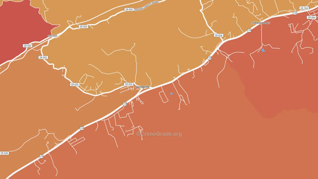 Springville, VA Map of Burglary Rates