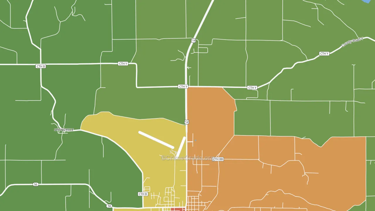 Springville, WI Map of Burglary Rates