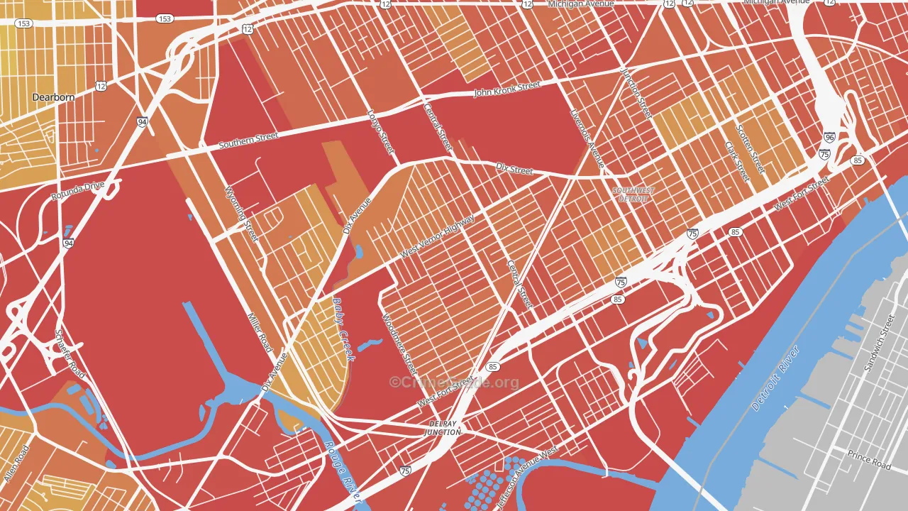 Springwells, Detroit, MI Map of Burglary Rates